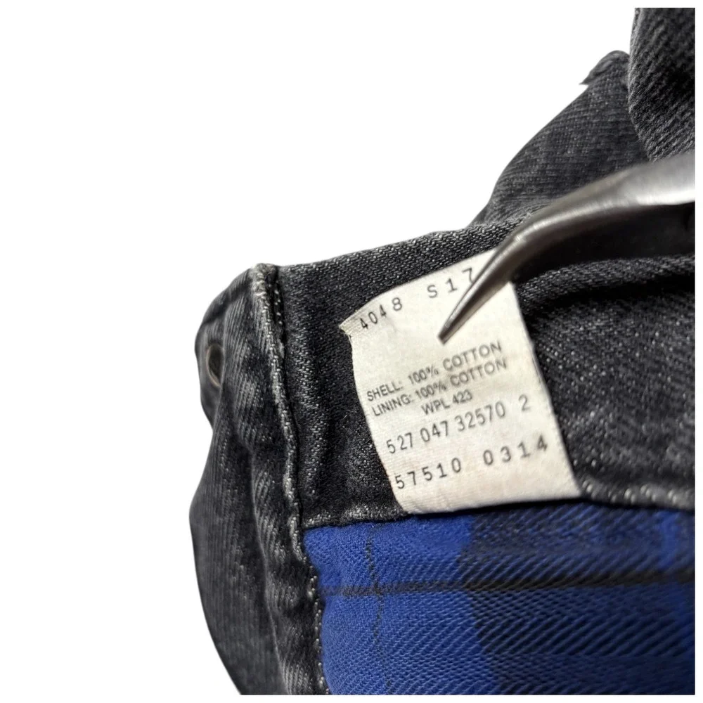 VTG 80s Levi's Kids Denim trucker Jacket Black Plaid Lined‎ USA Made Sz M